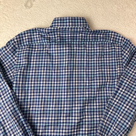 Ermenegildo Zegna Shirt Mens Medium Blue Plaid Check Long Sleeve‎ Button Up - Picture 7 of 13